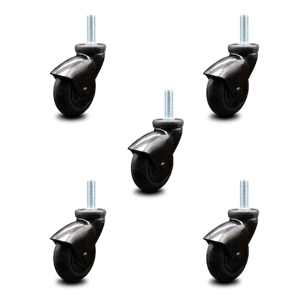 Service Caster 3 Inch Black Hooded Neoprene Rubber 1/2 Inch Threaded Stem Casters SCC, 5PK SCC-TS03S310-NPRB-BK-121315-5